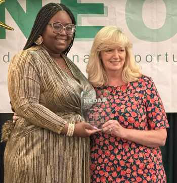 Mila Tappan, FAME Education Affordability Content and Training Manager Programs Manager (right), and Arielle Derival, President, NEOA