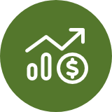 icon green chart mixed up circle dollar